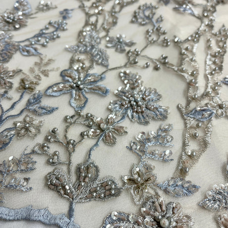 Beaded Lace Fabric Blue Skin Net