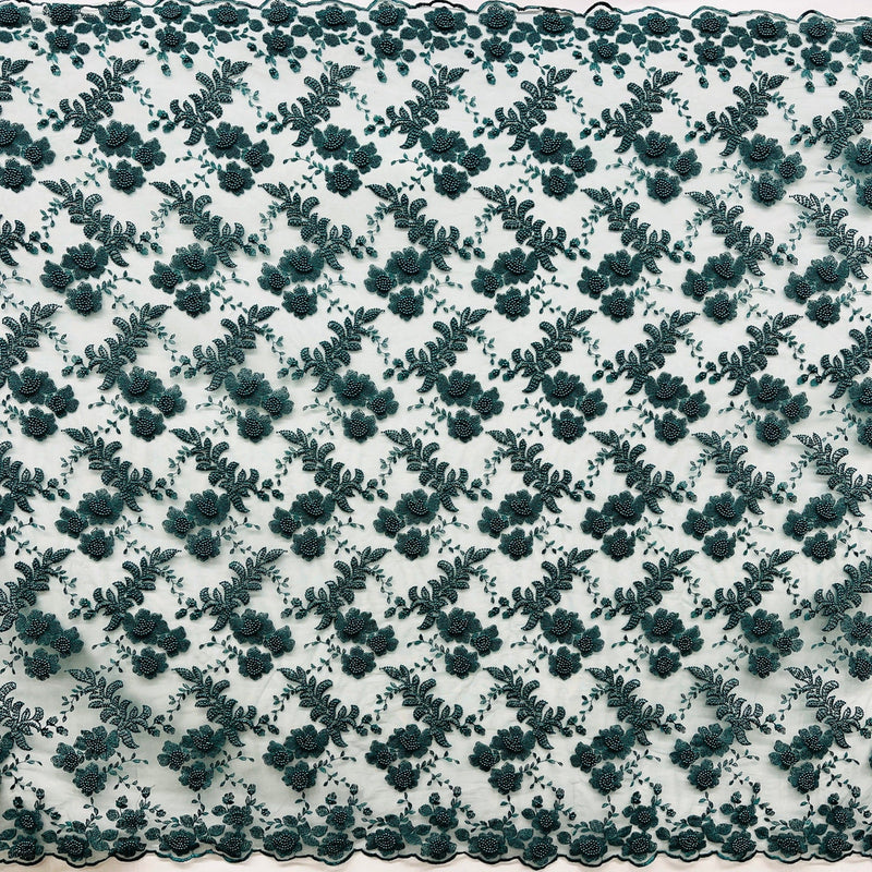1 Yard Beaded Lace Fabric Embroidered on 100% Polyester Net Mesh 52" Wide