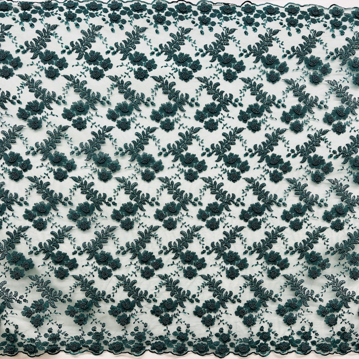 1 Yard Beaded Lace Fabric Embroidered on 100% Polyester Net Mesh 52" Wide