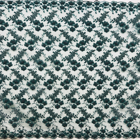 1 Yard Jade Beaded Lace Fabric with Pearls Embroidered on Polyester Net Mesh 52" Width