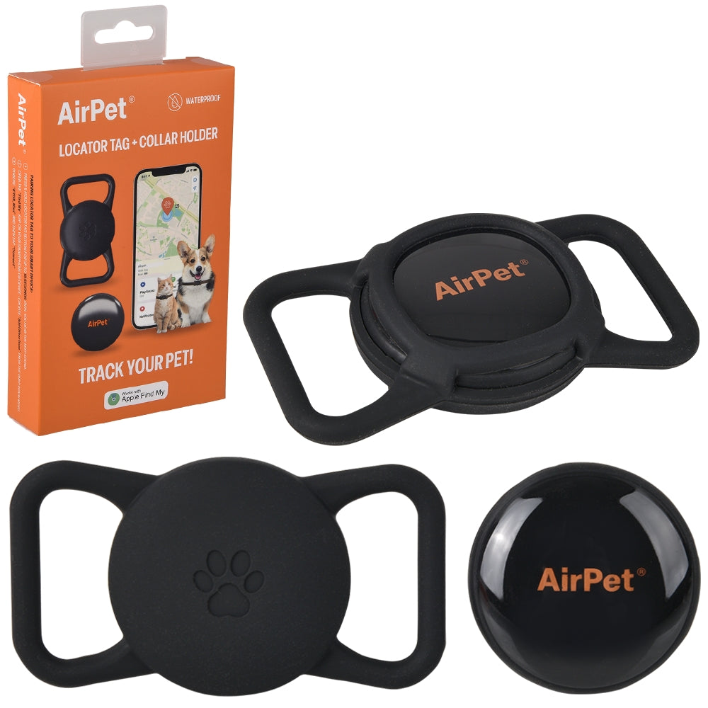 Pet Locator Tag with Collar Holder (Black)