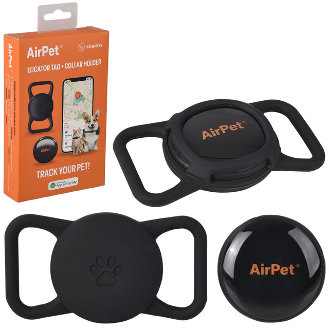 Pet Locator Tag with Collar Holder (Black)