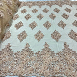 Beaded 3D Floral Lace Fabric