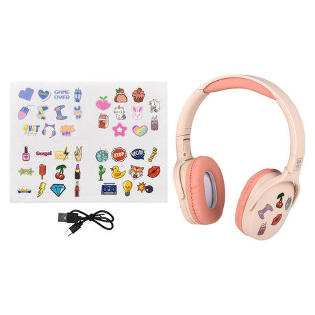 Wireless Headphones With Stickers (Pink)