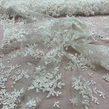 1 Yard Corded Bridal Lace Fabric Embroidered on Polyester Net Mesh 53 inch Width