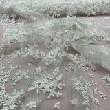 1 Yard Handcrafted Corded Embroidered Bridal Lace Fabric for Elegant Gowns White