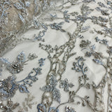 Beaded Lace Fabric Blue Skin Net