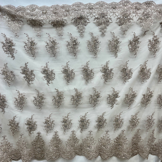 1 Yard Beaded Lace Fabric Embroidered 100 Percent Polyester Net Mesh 50 inch Width