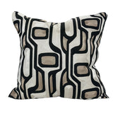 Makymo Black Velvet Pillow Fabric - Geometric Abstract Embroidery, Ivory, Bronze & Black, 20" X 20" (1 Piece)