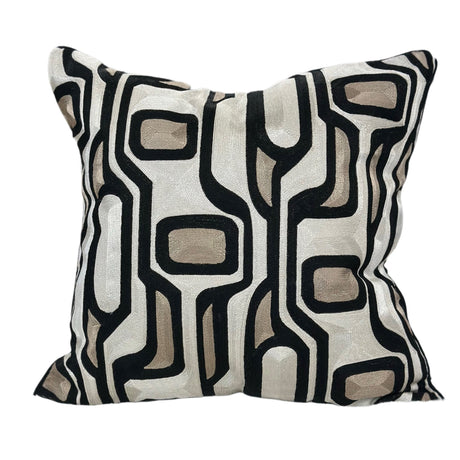 Makymo Black Velvet Pillow Fabric - Geometric Abstract Embroidery, Ivory, Bronze & Black, 20" X 20" (1 Piece)