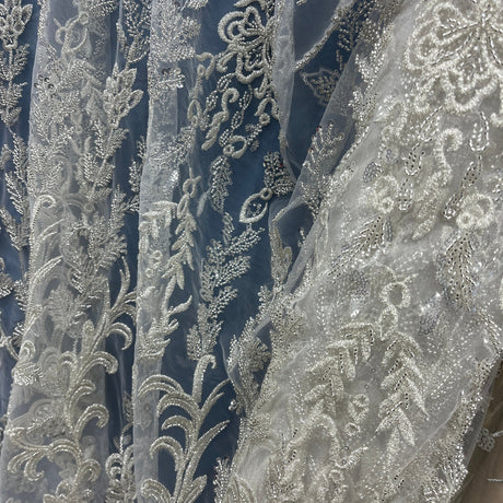 1 Yard 51 Inch Beaded Lace Fabric Embroidered on 100% Polyester Net Mesh