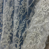 Beaded Lace Fabric on Polyester Net Mesh