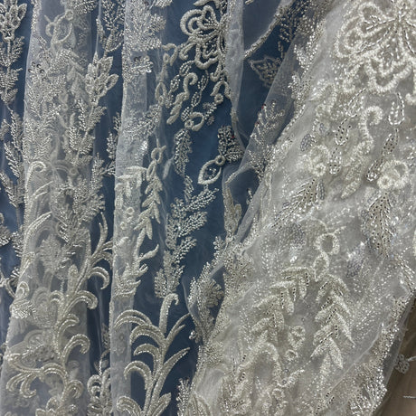 Beaded Lace Fabric on Polyester Net Mesh 51" Wide
