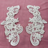 1 Pair 8.5" x 3.5" Each Side Beaded & Corded Floral Lace Applique 100% Polyester Organza