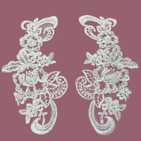 Beaded Corded Floral Lace Applique on Polyester Organza