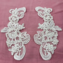 Beaded & Corded Floral Lace Applique 100 Percent Polyester Organza Fabric - Floral Embroidered, 8.5" X 3.5" Each Side, Mint, Silver, Pink, Gold, Ivory (1 Pair)