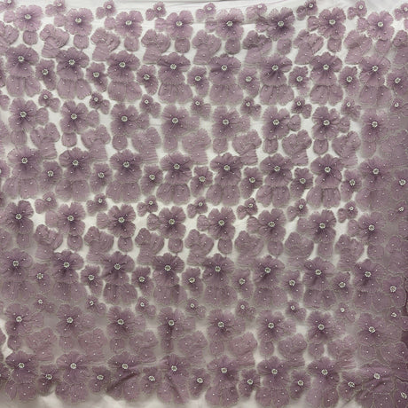 Beaded 3D Floral Lace Fabric - 3D Floral Embroidered Net Mesh, 52" Wide (1 Yard)