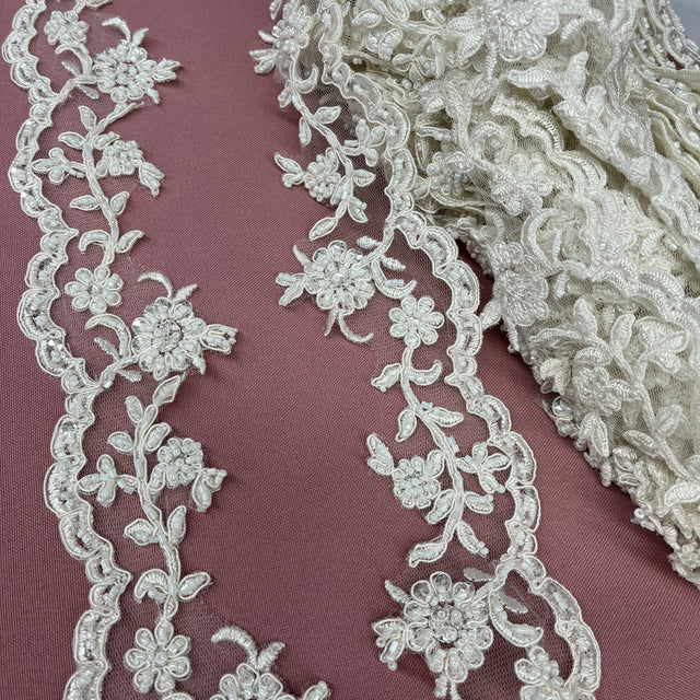 Beaded Corded Lace Trim 2.75" Wide
