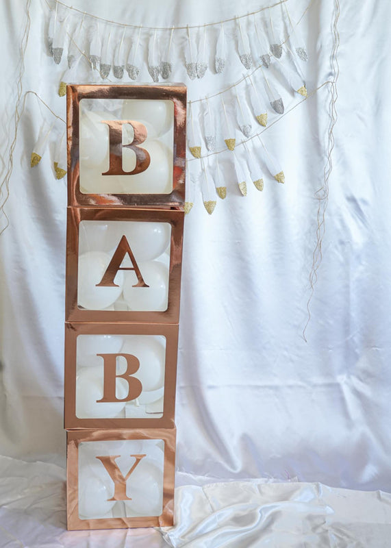 Rose Gold Baby Shower Letter Blocks Decoration including Balloons - 1 Set
