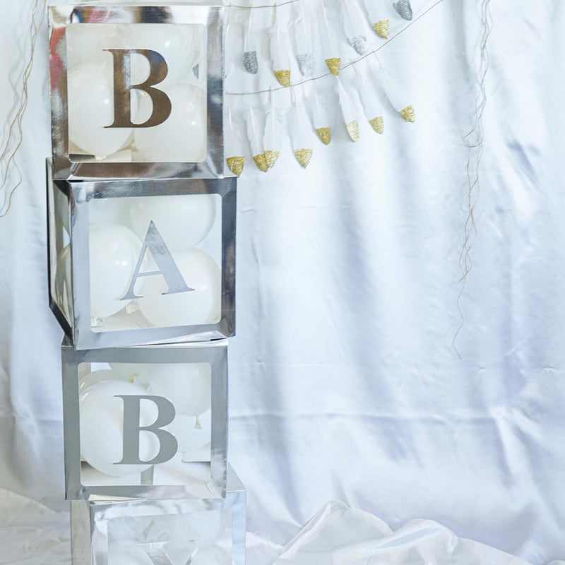 Silver Baby Shower Letter Blocks Decoration including Balloons - 1 Set