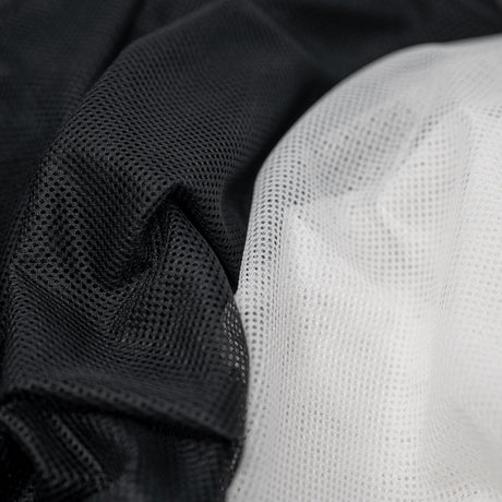 Polyester Mesh Tricot Fabric - Black, White - PFP, 56" Width, 60 GSM (1 Yard)
