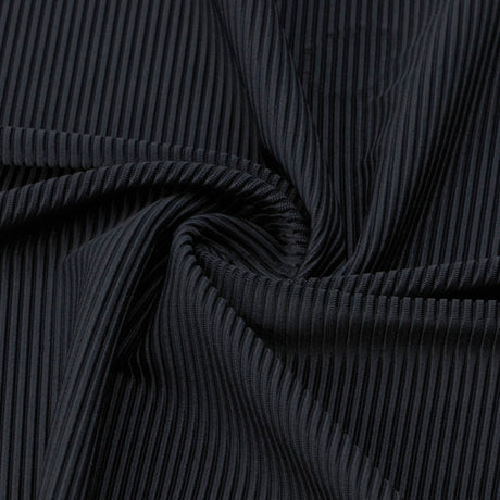 Elite Nylon Ribbed Spandex Fabric - Black Ribbed Texture, 54" Width (1 Yard)