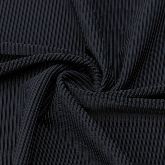 Elite Nylon Ribbed Spandex Fabric - Black Ribbed Texture, 54" Width (1 Yard)