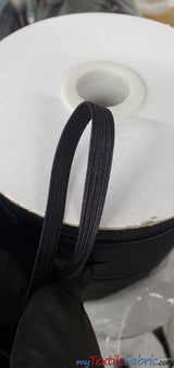 Braided Elastic Fabric - White, Black, 1/4" Width, 220 Yard Spool (1 Spool)