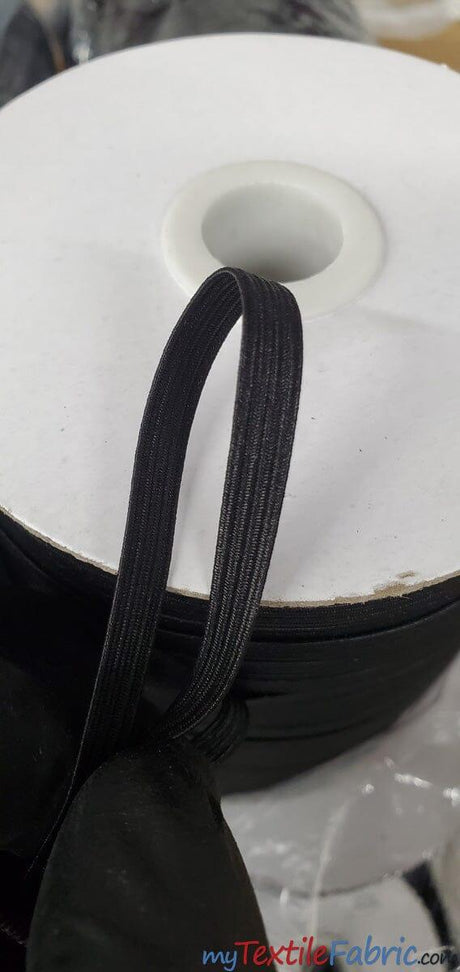 Braided Elastic Fabric - White, Black, 1/4" Width, 220 Yard Spool (1 Spool)