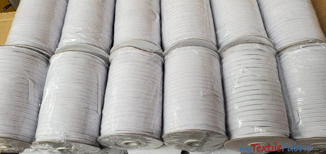 Braided Elastic Fabric - White, Black, 1/4" Width, 220 Yard Spool (1 Spool)
