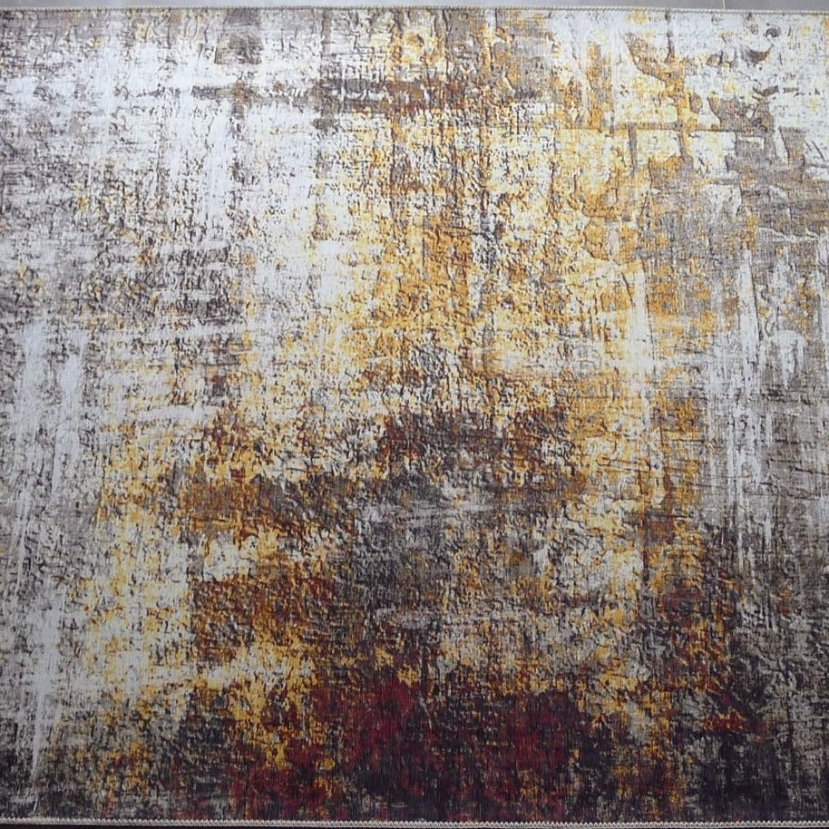 Yellow Gray Multicolor Print Vintage Design Printed Rug Fabric - Multi Vintage Print, 7'6" X 10'3" (1 Piece)