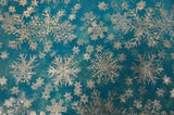 Metallic Snowflake Organza Polyester Fabric - Iridescent Aqua Blue, Metallic Christmas Snowflake, 58/60" Width (1 Yard)