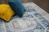 Vintage Faded Distressed Print Style Area Rug - Dark Blue, Beige, Distressed Print, 5' X 7' (1 Unit)