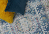 Vintage Faded Distressed Print Style Area Rug - Dark Blue, Beige, Distressed Print, 5' X 7' (1 Unit)