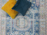 Vintage Faded Distressed Print Style Area Rug - Dark Blue, Beige, Distressed Print, 5' X 7' (1 Unit)