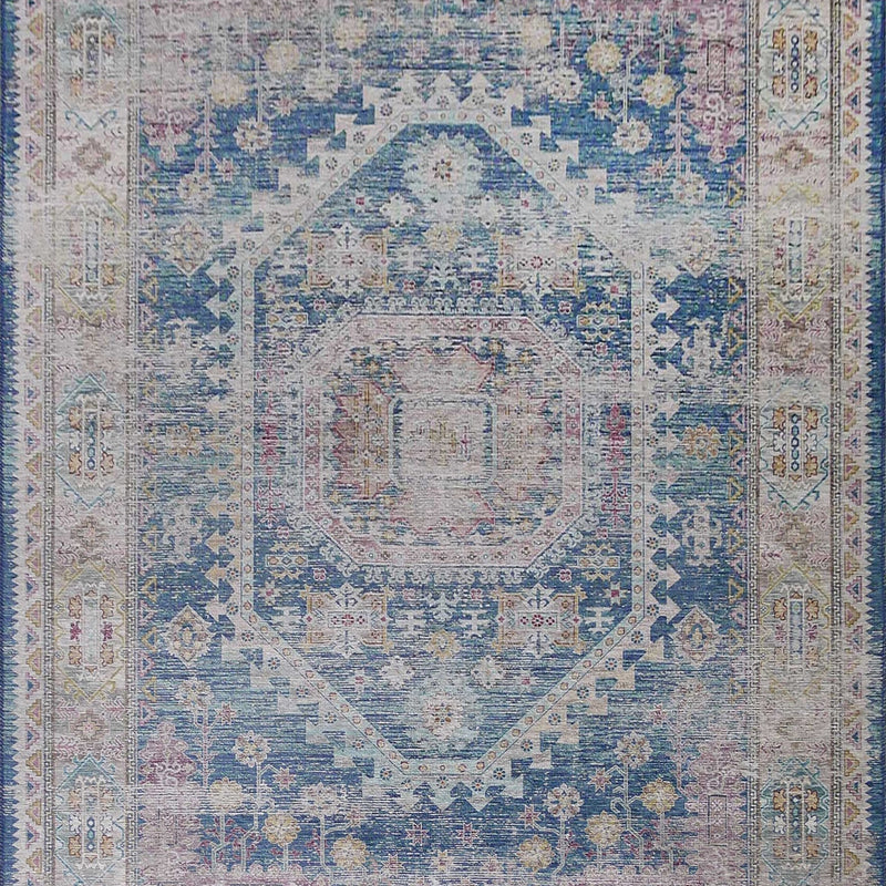 Vintage Faded Distressed Print Style Area Rug - Dark Blue, Beige, Distressed Print, 5' X 7' (1 Unit)