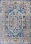Vintage Faded Distressed Print Style Area Rug - Dark Blue, Beige, Distressed Print, 5' X 7' (1 Unit)