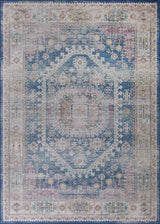 Vintage Faded Distressed Print Style Area Rug - Dark Blue, Beige, Distressed Print, 5' X 7' (1 Unit)