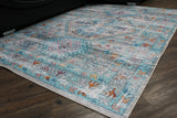 Beige Blue Orange Tones Vintage Faded Print Style Area Rug - Beige Blue Orange Vintage Faded Print, 5' X 7' And 7'6" X 10'3" (1 Unit)