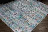 Beige Blue Orange Tones Vintage Faded Print Style Area Rug - Beige Blue Orange Vintage Faded Print, 5' X 7' And 7'6" X 10'3" (1 Unit)