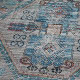 Beige Blue Orange Tones Vintage Faded Print Style Area Rug - Beige Blue Orange Vintage Faded Print, 5' X 7' And 7'6" X 10'3" (1 Unit)