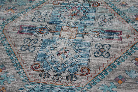 Beige Blue Orange Tones Vintage Faded Print Style Area Rug - Beige Blue Orange Vintage Faded Print, 5' X 7' And 7'6" X 10'3" (1 Unit)