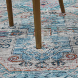 Beige Blue Orange Tones Vintage Faded Print Style Area Rug - Beige Blue Orange Vintage Faded Print, 5' X 7' And 7'6" X 10'3" (1 Unit)