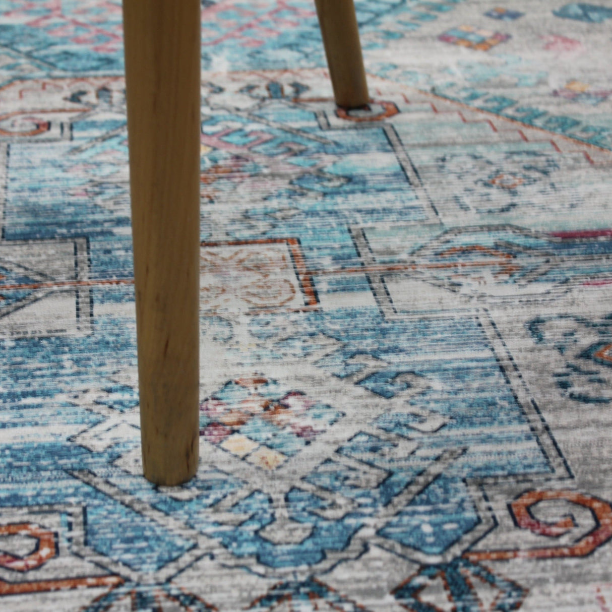 Beige Blue Orange Tones Vintage Faded Print Style Area Rug - Beige Blue Orange Vintage Faded Print, 5' X 7' And 7'6" X 10'3" (1 Unit)
