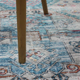 Beige Blue Orange Tones Vintage Faded Print Style Area Rug - Beige Blue Orange Vintage Faded Print, 5' X 7' And 7'6" X 10'3" (1 Unit)