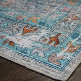 Beige Blue Orange Tones Vintage Faded Print Style Area Rug - Beige Blue Orange Vintage Faded Print, 5' X 7' And 7'6" X 10'3" (1 Unit)