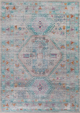 Beige Blue Orange Tones Vintage Faded Print Style Area Rug - Beige Blue Orange Vintage Faded Print, 5' X 7' And 7'6" X 10'3" (1 Unit)