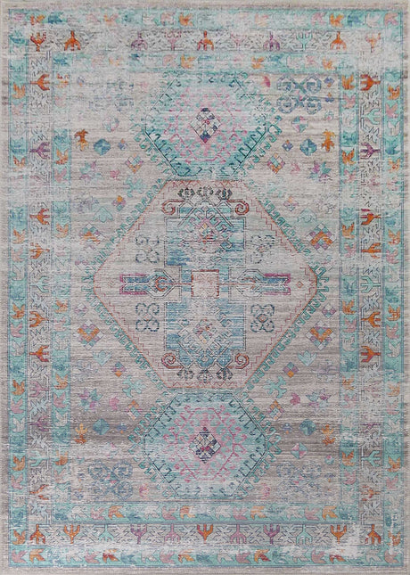 Beige Blue Orange Tones Vintage Faded Print Style Area Rug - Beige Blue Orange Vintage Faded Print, 5' X 7' And 7'6" X 10'3" (1 Unit)