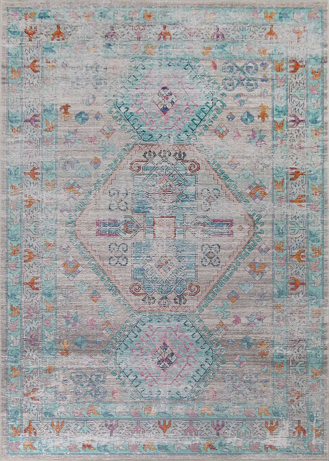 Beige Blue Orange Tones Vintage Faded Print Style Area Rug - Beige Blue Orange Vintage Faded Print, 5' X 7' And 7'6" X 10'3" (1 Unit)
