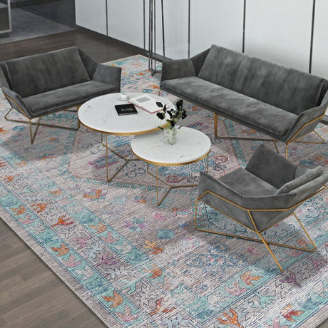 Beige Blue Orange Tones Vintage Faded Print Style Area Rug - Beige Blue Orange Vintage Faded Print, 5' X 7' And 7'6" X 10'3" (1 Unit)